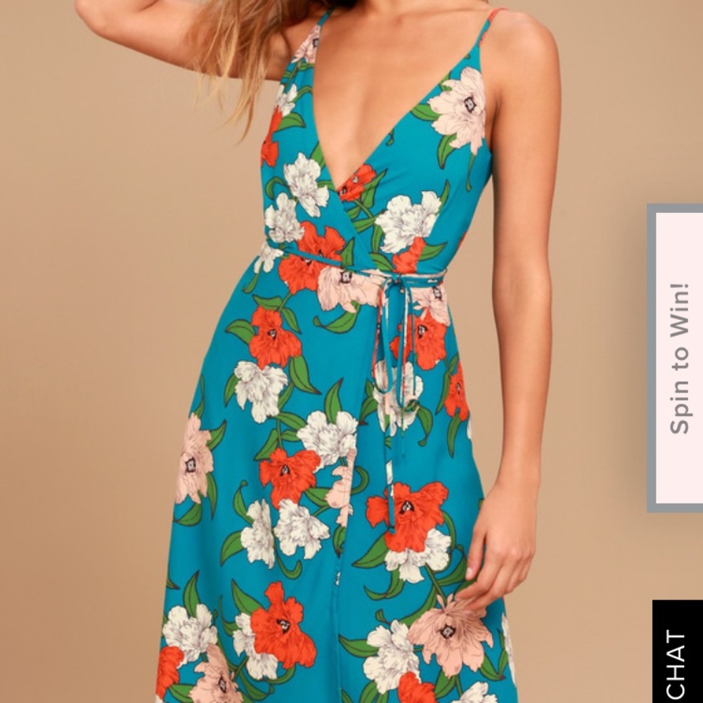 Teal floral wrap dress